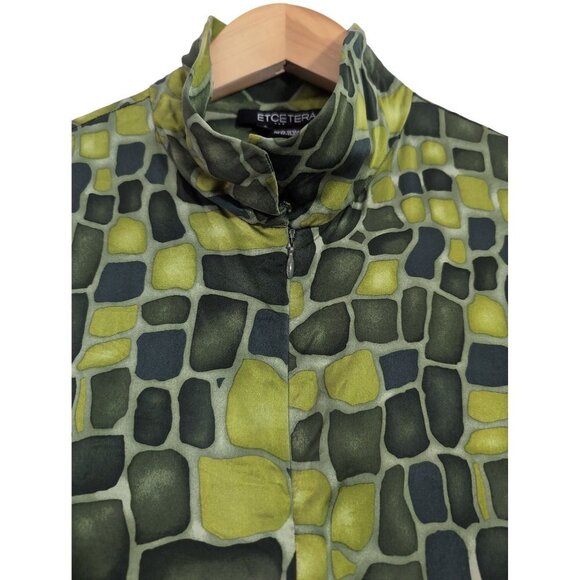 Etcetera Silk Blouse Womens 2 Green Long Sleeve Quarter Zip Bell Sleeve Lightwei - Picture 3 of 8